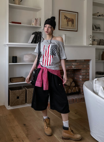 American Vintage Print Off Shoulder Short Sleeve